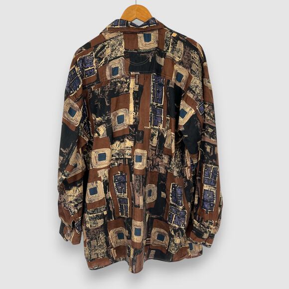 90s Vintage Jazzman 100% Silk Abstract Button Up Shirt Men’s XL - Picture 2 of 5